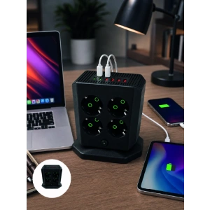 Dikey Priz Kulesi 8 AC Priz 4 USB 2 TypeC Çocuk Korumalı Güç Dağıtıcı