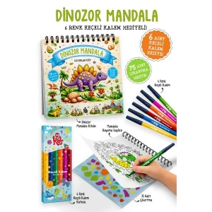 Dinozor Mandala - 6 Renk Keçeli Kalem ve 75 Adet Çıkartma Hediyeli 3+