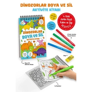 Dinozorlar - Boya ve Sil Aktivite Kitabı / 3 Yaş +
