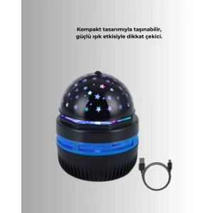 Döner Galaxy Projektör Gece Lambası – Ay ve Yıldız Işıklı Atmosfer Lamba, USB Bağlantılı