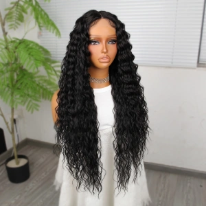Ekstra Uzun Yoğun Afro Daa Siyah Fiber Sen Geniş T Tül Peruk