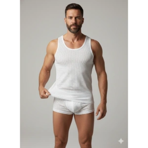 Erkek Beyaz File Tank Top Boxer Takımı