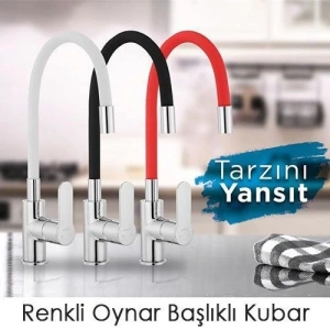 Esnek Kıvrılabilir Renkli Silikon Oynar Başlıklı Musluk Bataryası Başlığı Kubar (  )