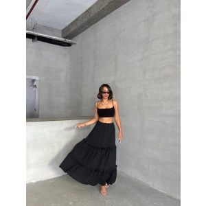 Fırfırlı brodeli astarlı uzun etek siyah s255047