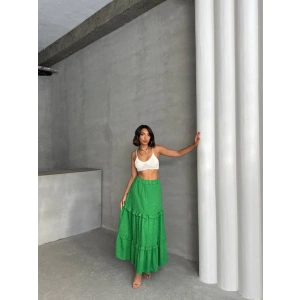 Fırfırlı brodeli astarlı uzun etek yeşil s255047