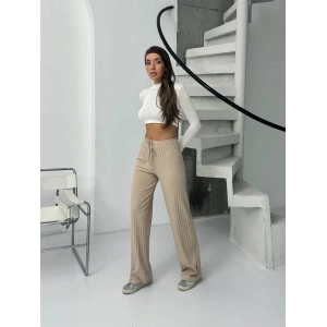 Fitilli şardonlu pantolon bej