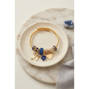Fiyonk Charmlı Mavi Renk Gold Bileklik