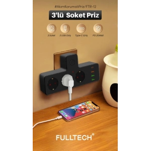Ftr-12 Termal Akım Korumalı Isıya Dalı 3’lü Priz 3x Usb 1x Type-c