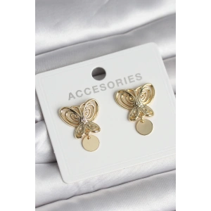 Füsun Küpesi Model Gold Renk Kelebek Model Pirinç Kadın Küpe