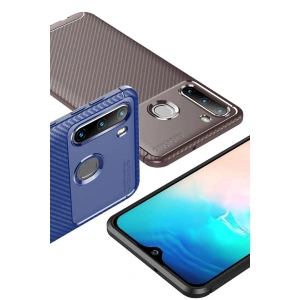Galaxy A21 Kılıf Auto Fus Karbon Kapak - Kahverengi