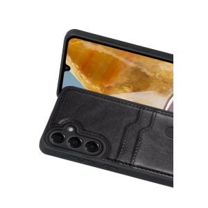 Galaxy M15 Sara Kartvizitli Deri Kılıf - Siyah