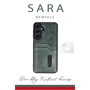 Galaxy S24 Fe Kılıf Sara Kartvizitli Deri Kılıf - Kırmızı