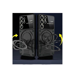 Galaxy S24 Ultra Kılıf Joy Lens Standlı Kapak - Koyu Yeşil