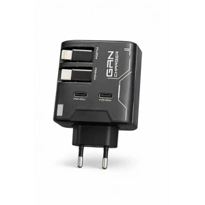 Gan+ Pd 40w Hızlı Şarj Adaptörü Çoklu Çıkış Usb-c Lightning Kablolu Hızlı Şarj  Ev Ofis Uyumlu Siyah
