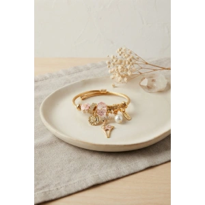 Geyik Model Gold Renk Pembe Charmlı Bileklik