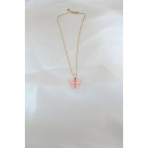 Gold Kaplama Pembe Sedefli Kelebek Kolye