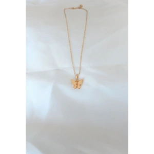 Gold Kaplama Sarı Renk Sedefli Kelebek Kolye