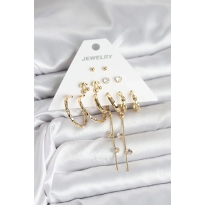 Gold Renk 6 Çift Pirinç Kadın Küpe Seti