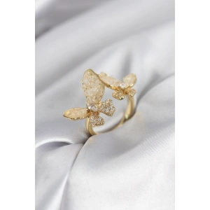 Gold Renk Beyaz Kelebek Model Zirkon Taşlı Kadın Yüzük