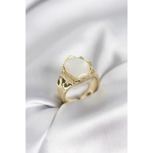 Gold Renk Beyaz Taşlı Vintage Kadın Yüzük