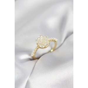 Gold Renk Gül Model İncili Kadın Yüzük