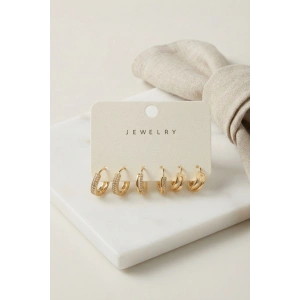 Gold Renk Halka Model 6lı Küpe Seti