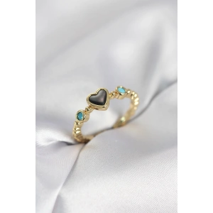 Gold Renk Hematit Taşlı Kadın Yüzük