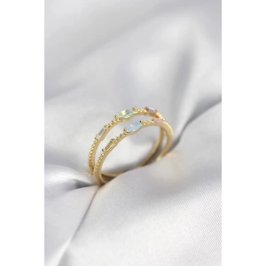 Gold Renk Karışık Renk Zirkon Taşlı Kadın Yüzük