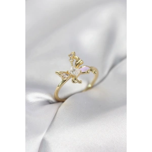 Gold Renk Kelebek Model Zirkon Taşlı Kadın Yüzük