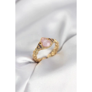 Gold Renk Pembe Damla Model Kadın Yüzük