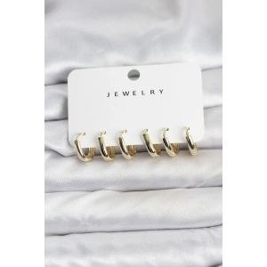 Gold Renk Pirinç Halka Kadın Küpe Seti