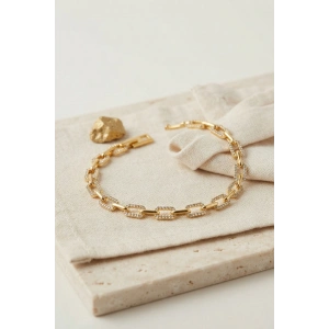 Gold Renk Pirinç Sıralı Kare Model Zirkon Taşlı Bileklik