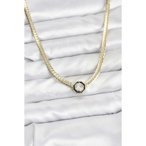 Gold Renk Pirinç Zirkon Taşlı Kadın Kolye