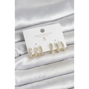 Gold Renk Pirinç Zirkon Taşlı Kadın Küpe