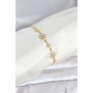 Gold Renk Pirinç Zirkon Taşlı Kutup Yıldızı Model Asansörlü Kadın Bileklik