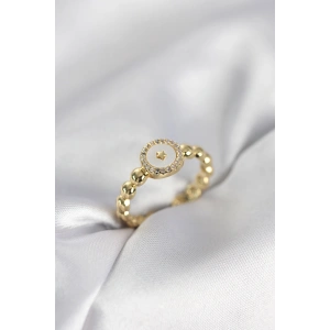 Gold Renk Sedefli Yıldız Model Zirkon Taşlı Kadın Yüzük