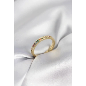 Gold Renk Sıralı Renkli Zirkon Taşlı Kadın Yüzük