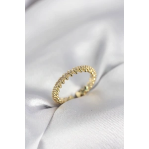 Gold Renk Sıralı Zirkon Taşlı Model Kadın Yüzük