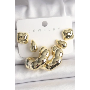 Gold Renk Yonca Damla Halka Model CCB Plastik Kadın Küpe Seti