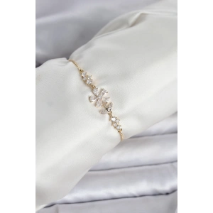 Gold Renk Zirkon Taşlı Papatya Model Asansörlü Kadın Bileklik