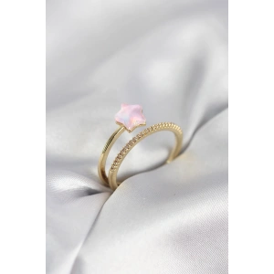 Gold Renk Zirkon Taşlı Pembe Halley Model Kadın Yüzük