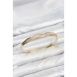 Gold Renk Zirkon Taşlı Sarmal Model Kadın Kelepçe Bileklik