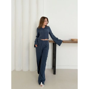 Gömlek yaka kaplama düğmeli takım lacivert