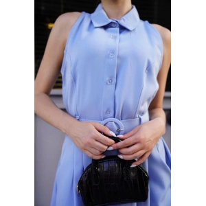 Gömlek yaka kemerli elbise mavi s255061