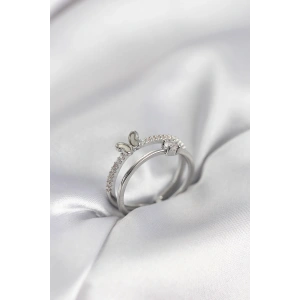 Gümüş Renk 2li Zirkon Taşlı Kelebek Model Kadın Yüzük