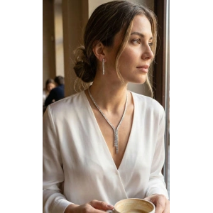 Gümüş Renk Baget Zirkon Taşlı Kadın Kolye Küpe Set