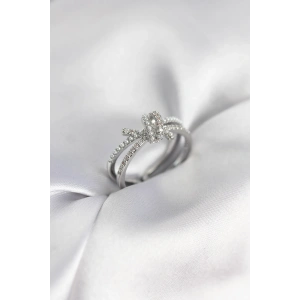 Gümüş Renk İncili Zirkon Taşlı Düğüm Kadın Yüzük