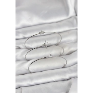 Gümüş Renk Kutup Yıldızı Model Zirkon Taşlı 3lü Kadın Bileklik Kombini