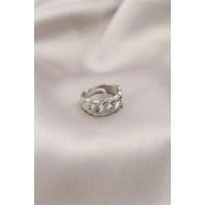 Gümüş Renk Metal Zincir Model Taşlı Kadın Yüzük