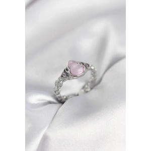 Gümüş Renk Pembe Damla Model Kadın Yüzük